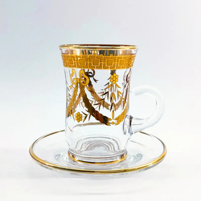 Wholesale Arabic Transparent Teacups And Saucers Glass Coffee Sets Turkey Teacups Set Of 12