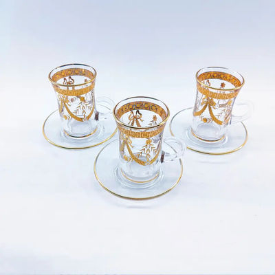 Wholesale Arabic Transparent Teacups And Saucers Glass Coffee Sets Turkey Teacups Set Of 12