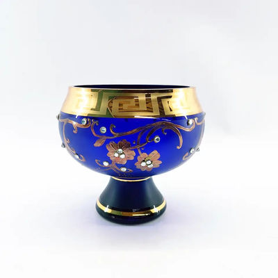 Arabic Luxury Glass Fruit Bowls Handmade 88mm Height Real Gold
