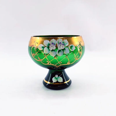 Arabic Luxury Glass Fruit Bowls Handmade 88mm Height Real Gold