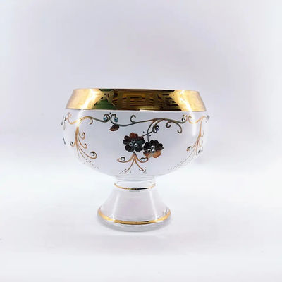 Arabic Luxury Glass Fruit Bowls Handmade 88mm Height Real Gold
