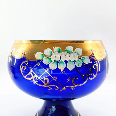 Arabic Luxury Glass Fruit Bowls Handmade 88mm Height Real Gold