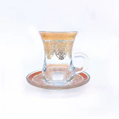 6 Saucers Tea Cup Arabic Premium Authentic Turkish Style Tea Glasses
