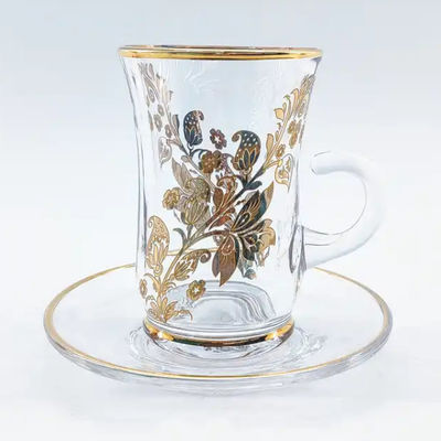 Round Turkish Tea Glass Set Smooth Surface Arabic Tea Drinkware