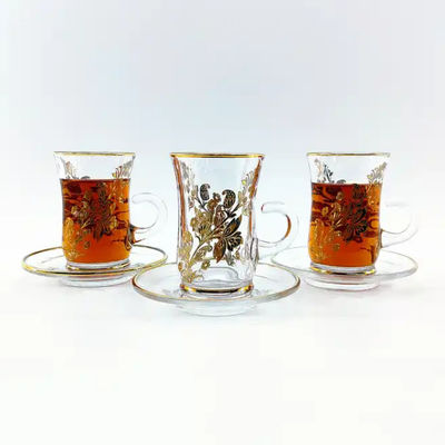 Round Turkish Tea Glass Set Smooth Surface Arabic Tea Drinkware