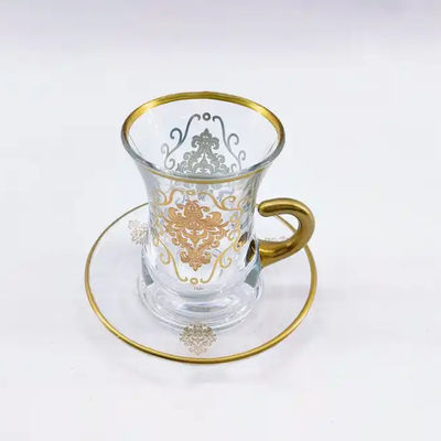 Crystal glass Turkish Tea Cup And Saucer Set Arabic Style Tea Cup