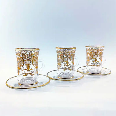 Household Arabic Tea Cup 87mm Height Glass Turkish Teacup Saucers