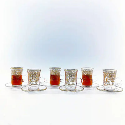 Household Arabic Tea Cup 87mm Height Glass Turkish Teacup Saucers