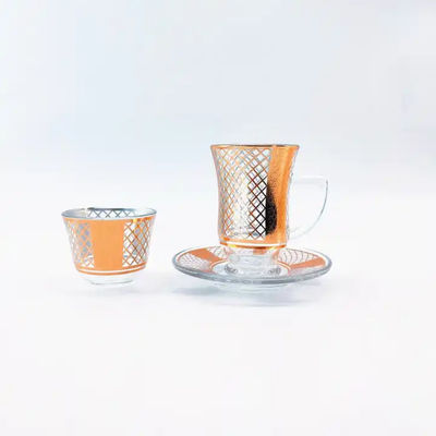 Glass Arabic Teacups Saucers Drinkware Turkish Tea Sets 105ml Volume