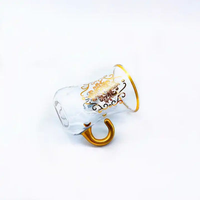 12PCS Arabic Glass Tea Cups Set Handmade Transparent Arab Saucer
