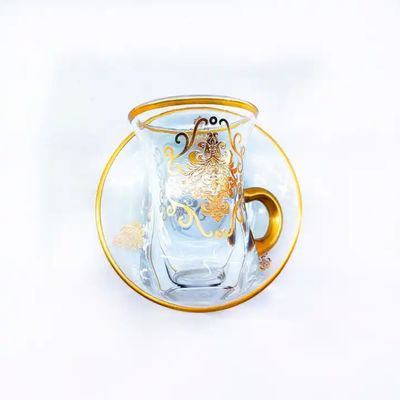 12PCS Arabic Glass Tea Cups Set Handmade Transparent Arab Saucer