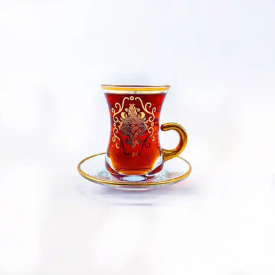 12PCS Arabic Glass Tea Cups Set Handmade Transparent Arab Saucer