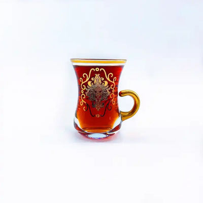 12PCS Arabic Glass Tea Cups Set Handmade Transparent Arab Saucer