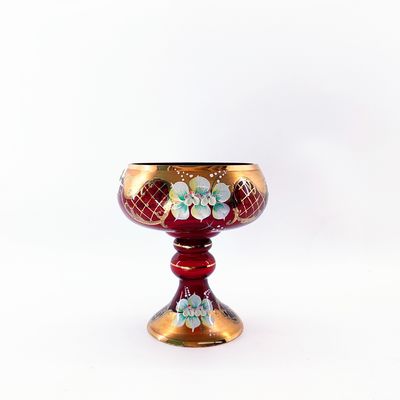 Red Modern Glass Fruit Bowls unique lightweight Piled Flower Pattern