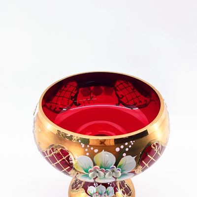 Red Modern Glass Fruit Bowls unique lightweight Piled Flower Pattern