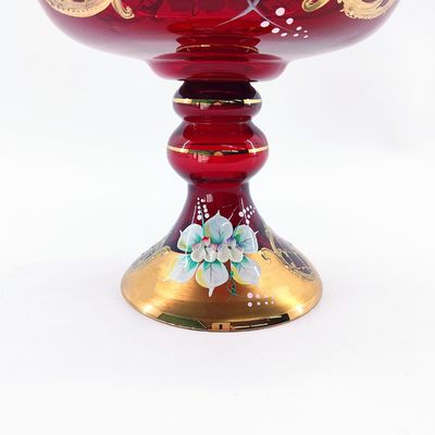 Red Modern Glass Fruit Bowls unique lightweight Piled Flower Pattern