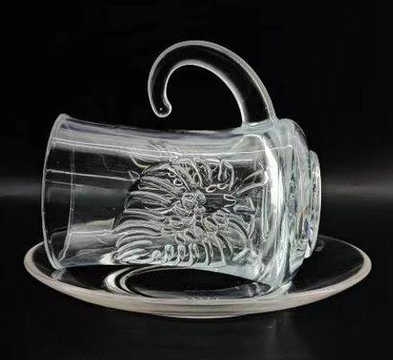 18PCS Factory Machine Made Glass Transparent Tea Cup With Handler Home Room Drinking Glass Tea Cup Set With Saucer