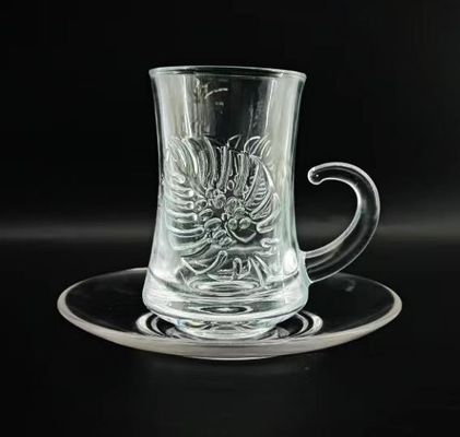 18PCS Factory Machine Made Glass Transparent Tea Cup With Handler Home Room Drinking Glass Tea Cup Set With Saucer