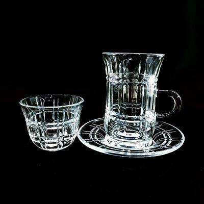 18pcs Glass Tea Cup Sets Turkish Tea Cup And Cawa Cup With Middle-East Dubai Style For Drinking