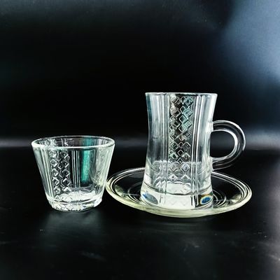Machine Made Turkish Tea Cup And Cawa Cup Sets Crystal Glass With Cutting Design Accept Customized And Different Combination