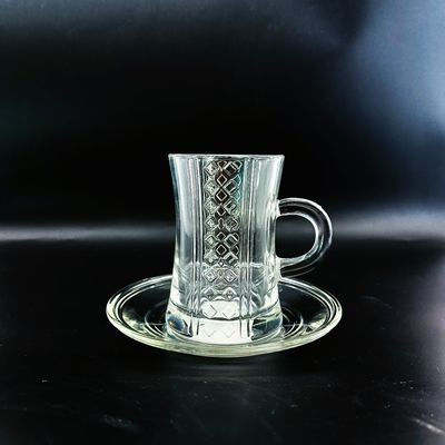 Machine Made Turkish Tea Cup And Cawa Cup Sets Crystal Glass With Cutting Design Accept Customized And Different Combination