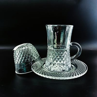 18 PCS Wholesale Price Turkish Transparent Glass Tea Cup Set With Customized Design