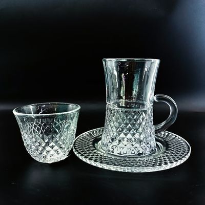 18 PCS Wholesale Price Turkish Transparent Glass Tea Cup Set With Customized Design