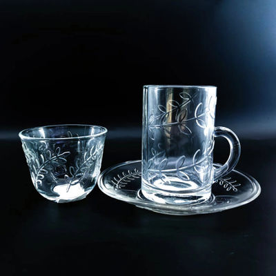 Factory Machine Made 18 PCS Glass Turkish Tea Cup Cawa Cup Set With Saucers And Customized Unique Designs