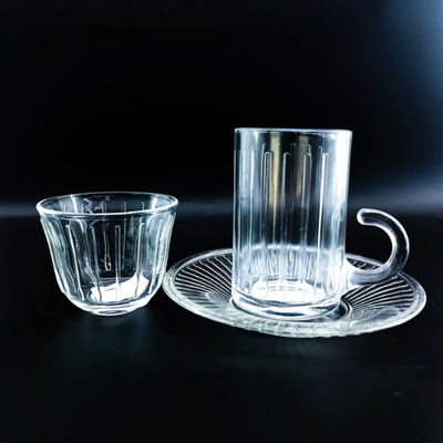 18 PCS Customized Machine Made Glass Arabic Tea Cup Coffee Cup Set With Saucers And Samples Are Available