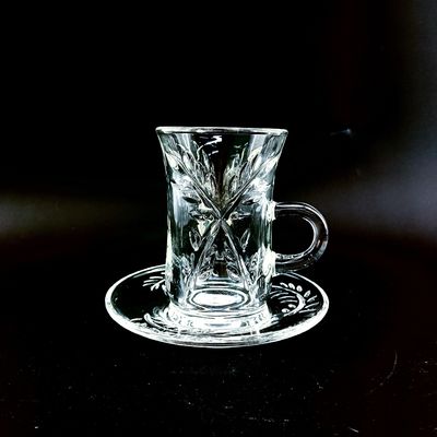 Elegant Round Glass Tea Cup Set With 6 Cups