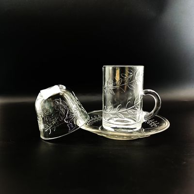 Glossy Premium Glasses Coffee Tea Cup Saucer Sets Arabian Style