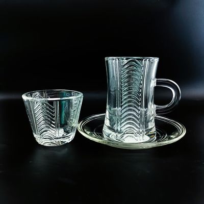 High Quality Tea Cup And Cawa Cup With Transparent Cutting Glass 18 Pcs Sets Tea Coffee Drinking Cups Customized Logo Acceptable