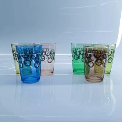 Handcrafted Traditional Arabic Style Tea Set Green Red Purple Morocco Style Glass Tea Sets Of 6 Cups