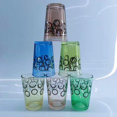 Handcrafted Traditional Arabic Style Tea Set Green Red Purple Morocco Style Glass Tea Sets Of 6 Cups