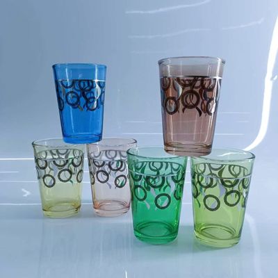 Handcrafted Traditional Arabic Style Tea Set Green Red Purple Morocco Style Glass Tea Sets Of 6 Cups