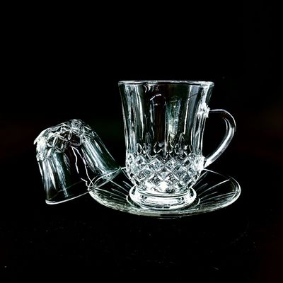 Transparent Glass Simple Style With Lattice Design Tea Cup Sets New Design Coffee Drinking Sets Crystal Glass For Milk Afternoon