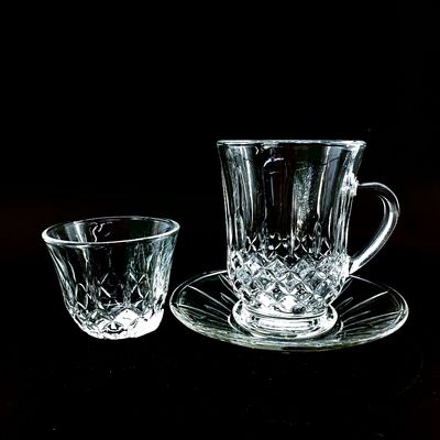 Transparent Glass Simple Style With Lattice Design Tea Cup Sets New Design Coffee Drinking Sets Crystal Glass For Milk Afternoon