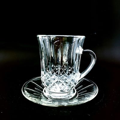 Transparent Glass Simple Style With Lattice Design Tea Cup Sets New Design Coffee Drinking Sets Crystal Glass For Milk Afternoon