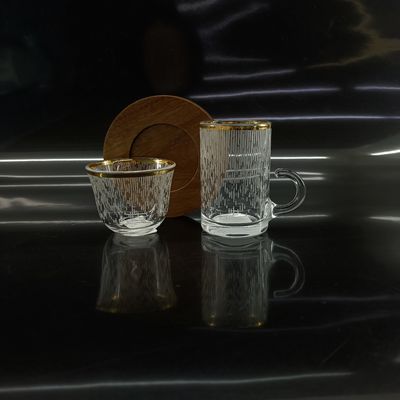 Machinemade Arabic Tea Cup 18PCS Sets With Wood Plate And Side Handle And Technology