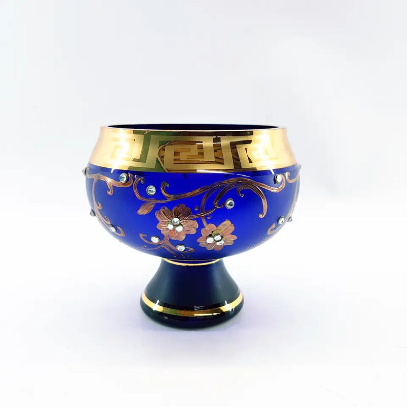 Arabic Luxury Glass Fruit Bowls Handmade 88mm Height Real Gold