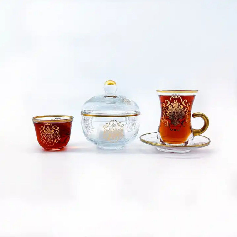 Arabic Transparent Teacups And Saucers Glass 19pcs Coffee Sets