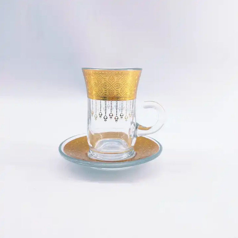 Gold Turkish Style Tea Cups Sets Smooth Polished 126ml Volume