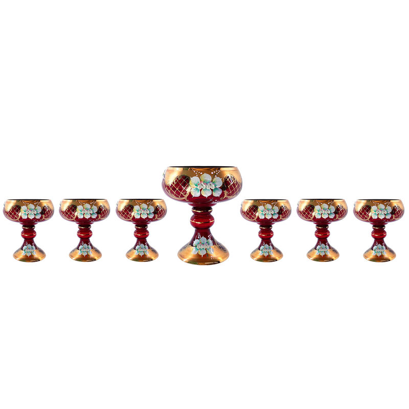 Red Modern Glass Fruit Bowls unique lightweight Piled Flower Pattern