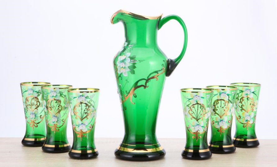 Green Water Jug Glass Set Custom 2.2L Elegant Glass Water Pitcher