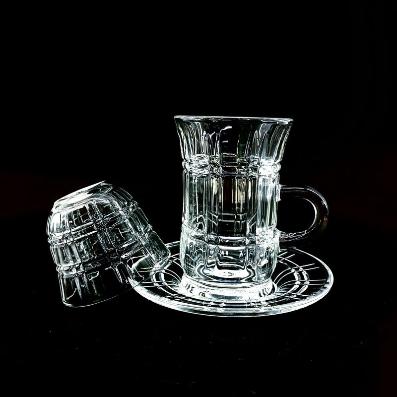 18pcs Glass Tea Cup Sets Turkish Tea Cup And Cawa Cup With Middle-East Dubai Style For Drinking