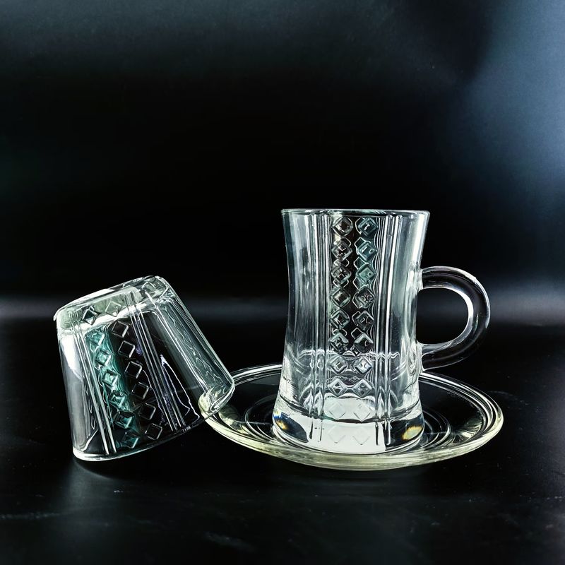 Machine Made Turkish Tea Cup And Cawa Cup Sets Crystal Glass With Cutting Design Accept Customized And Different Combination