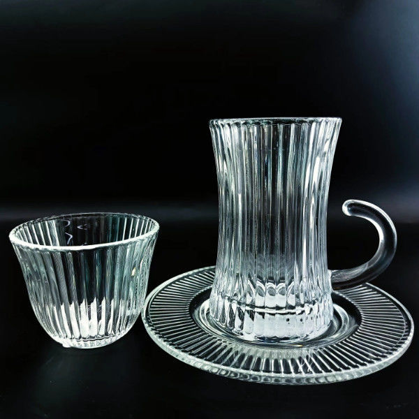 Wholesale Price 18 PCS Turkish Glass Cawa Cup With Saucer Tea Cup Set With Customized Design