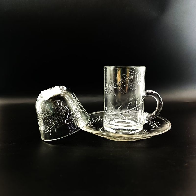 Glossy Premium Glasses Coffee Tea Cup Saucer Sets Arabian Style