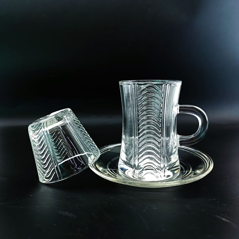 High Quality Tea Cup And Cawa Cup With Transparent Cutting Glass 18 Pcs Sets Tea Coffee Drinking Cups Customized Logo Acceptable
