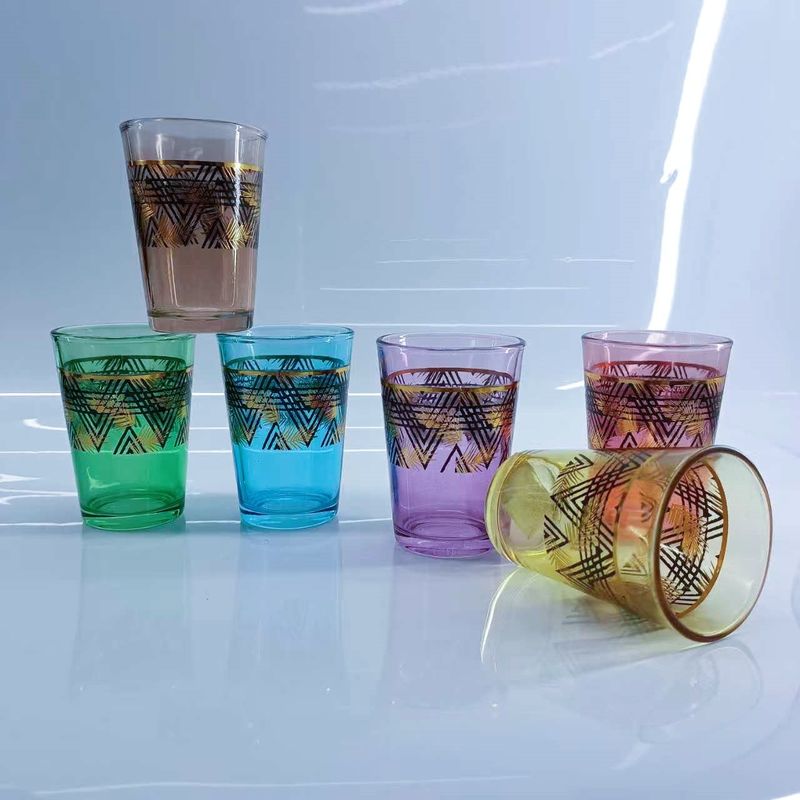 Handcrafted Traditional Arabic Style Tea Set Green Red Purple Morocco Style Glass Tea Sets Of 6 Cups